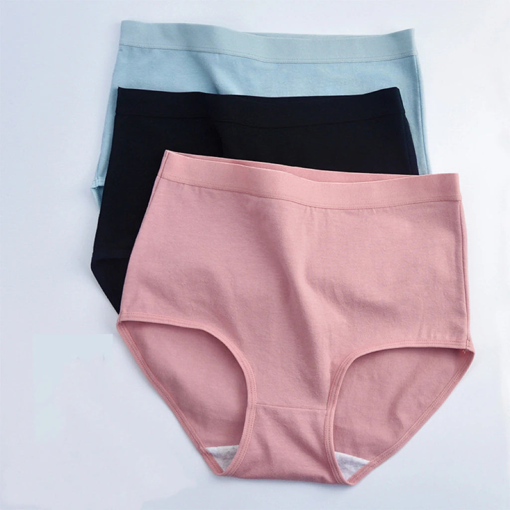 3pcs Cotton Women Panties Lady Plus Size Underwear Large Size High Waist Briefs Breathable Solid Color Female Lingerie