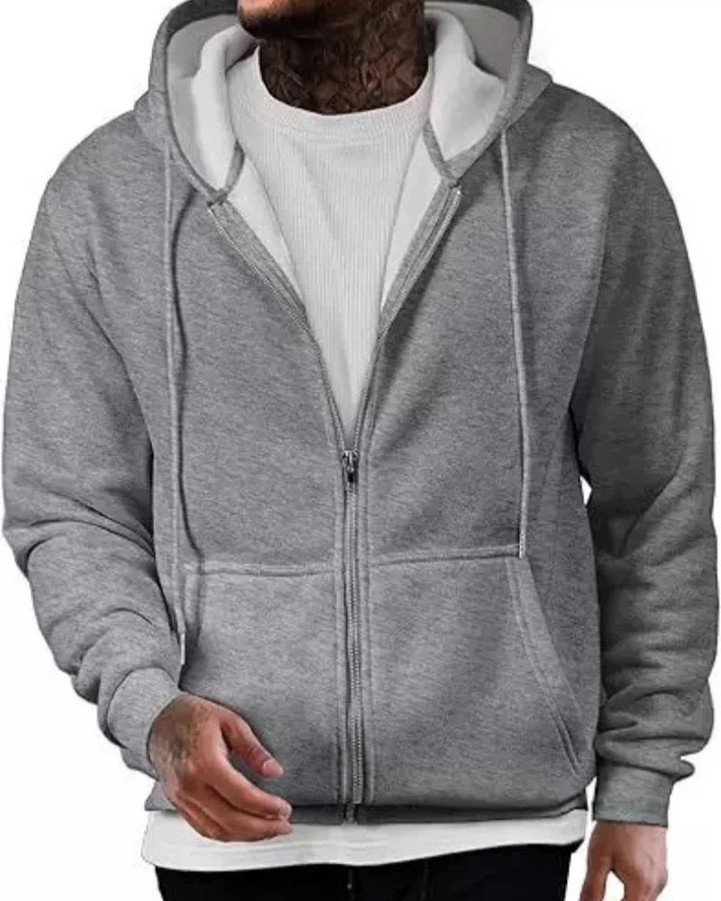 Men's Long Sleeve Zipper Hoodie Autumn Winter Fashion Casual Loose Fit Sweatshirt Sportswear Male Outfit - ATFH