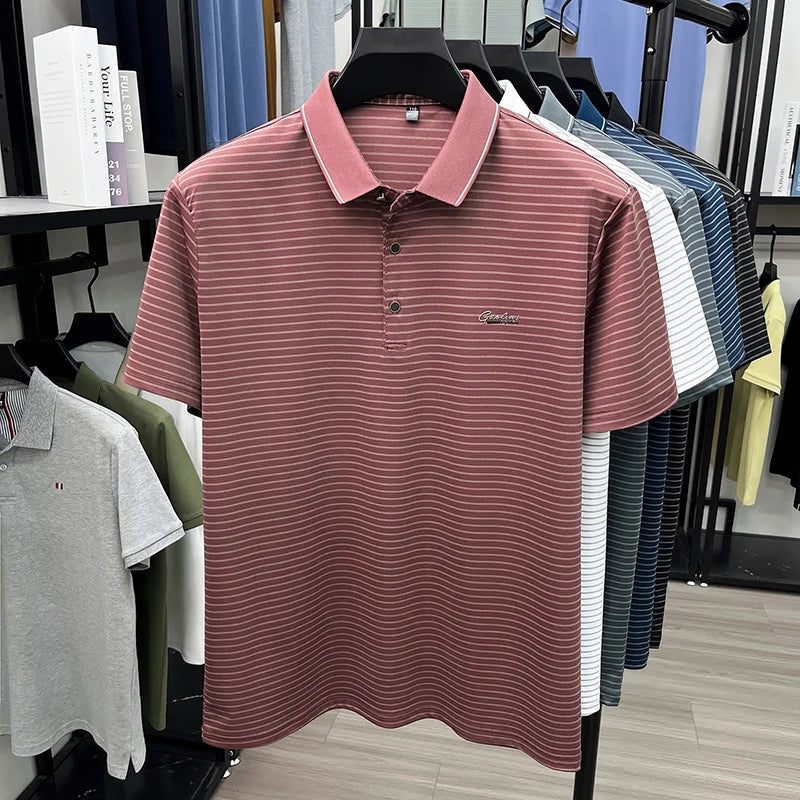 Summer New Style Men's Striped Lapel Fashion Simple Breathable Polo Shirt