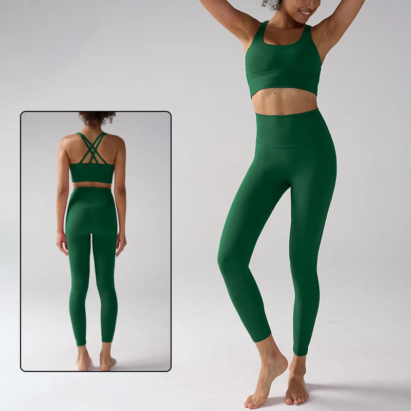 Women's Yoga Set Workout Set 2 Piece High Waist Yoga Leggings Sports Bra Gym Suit Activewear Sports Fitness Set Sports Suit - ATFH
