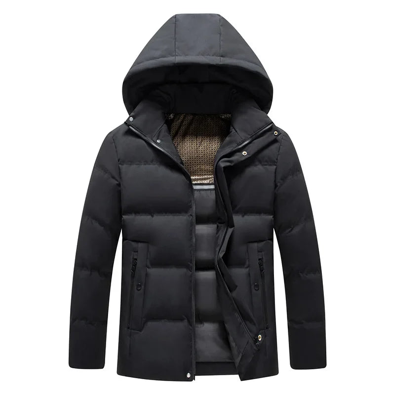 Winter Waterproof Outwear Warm Fleece Hooded Casual Parka Business Male Cotton Jacket Thicken Down Outdoor Windproof Coats