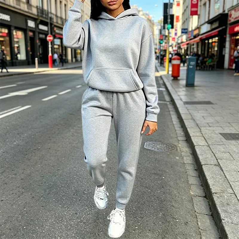 Women's Outfits Solid Color Casual Hooded Sweatshirt Sweatpants 2 Pcs Suit Sports Jogging Clothes Autumn Winter Woman Pants Sets