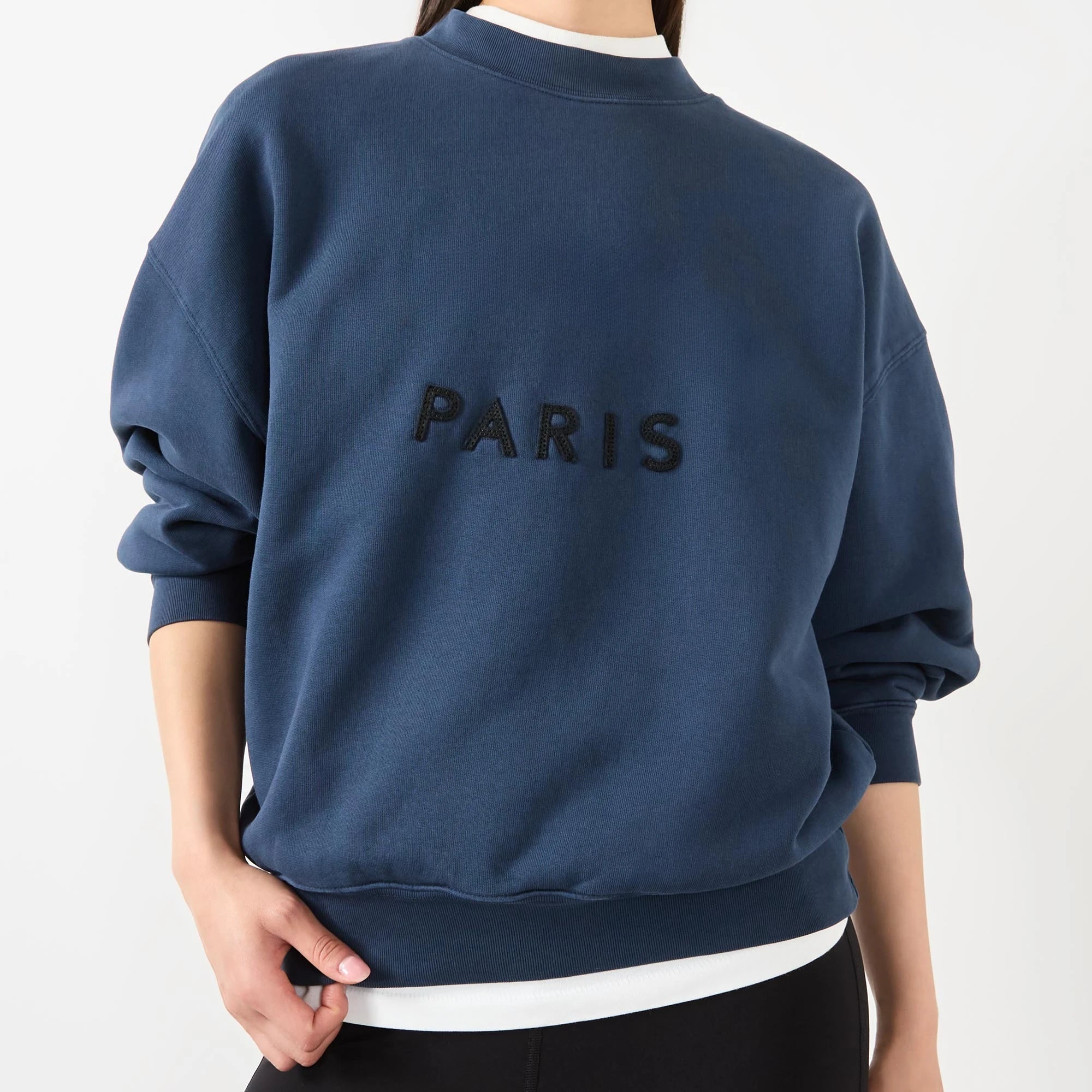 navy Cotton Sweatshirt women Soft Fleece Lining crew neck long sleeve sweatshirt female autumn winter - ATFH
