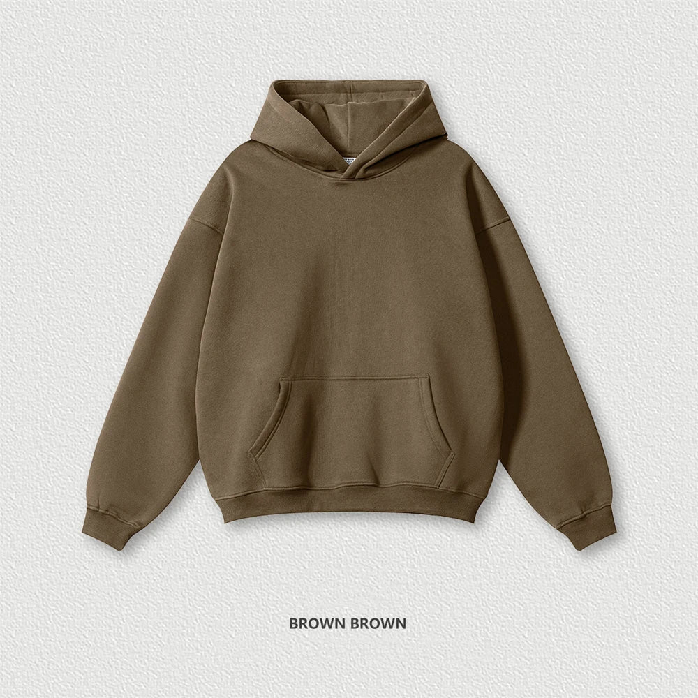Autumn Winter Men 345gsm Fleece Hoodies Unisex Women Relax Fit Warm Solid Hooded Pullovers Sweatshirts HY0863 - ATFH