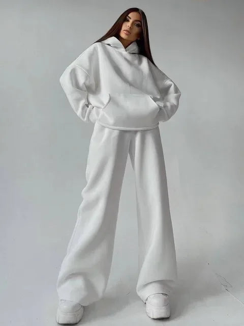 2025 New Autumn Winter Hooded Pocket Loose Sweatshirt Set Women Multi Color Options Casual Sport Two Piece Outfit