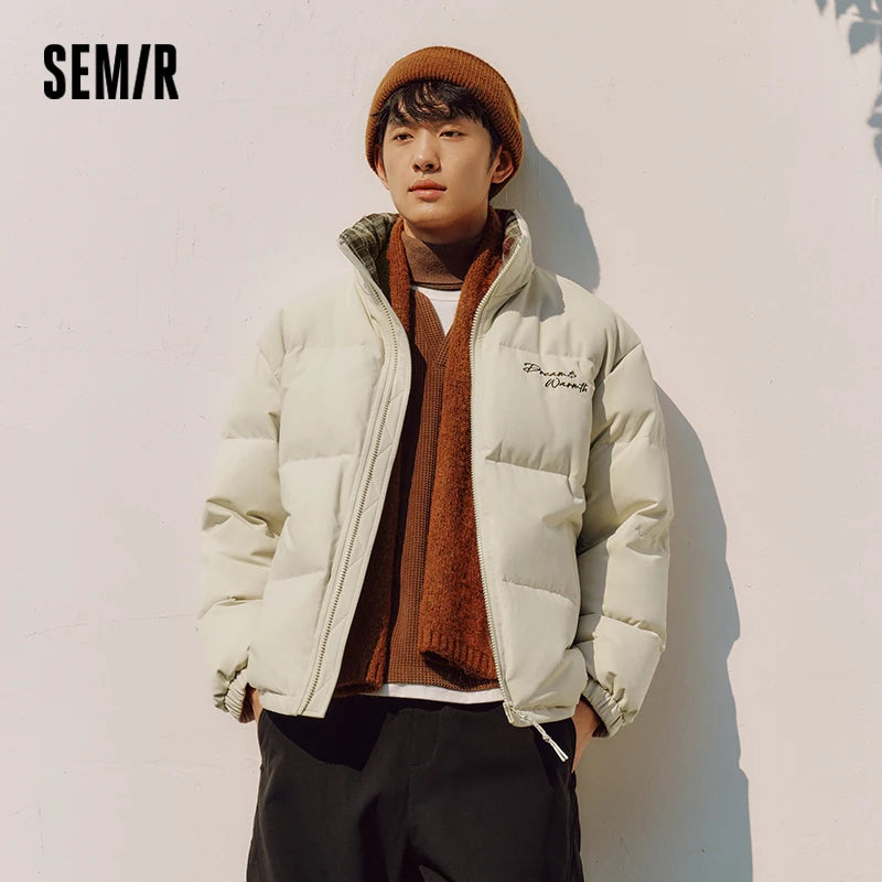 Semir Men Down Jacket 90 Percent Down Fill Plaid Loose Fit Stand Collar Modern Style 2026 New Winter Daily Wear