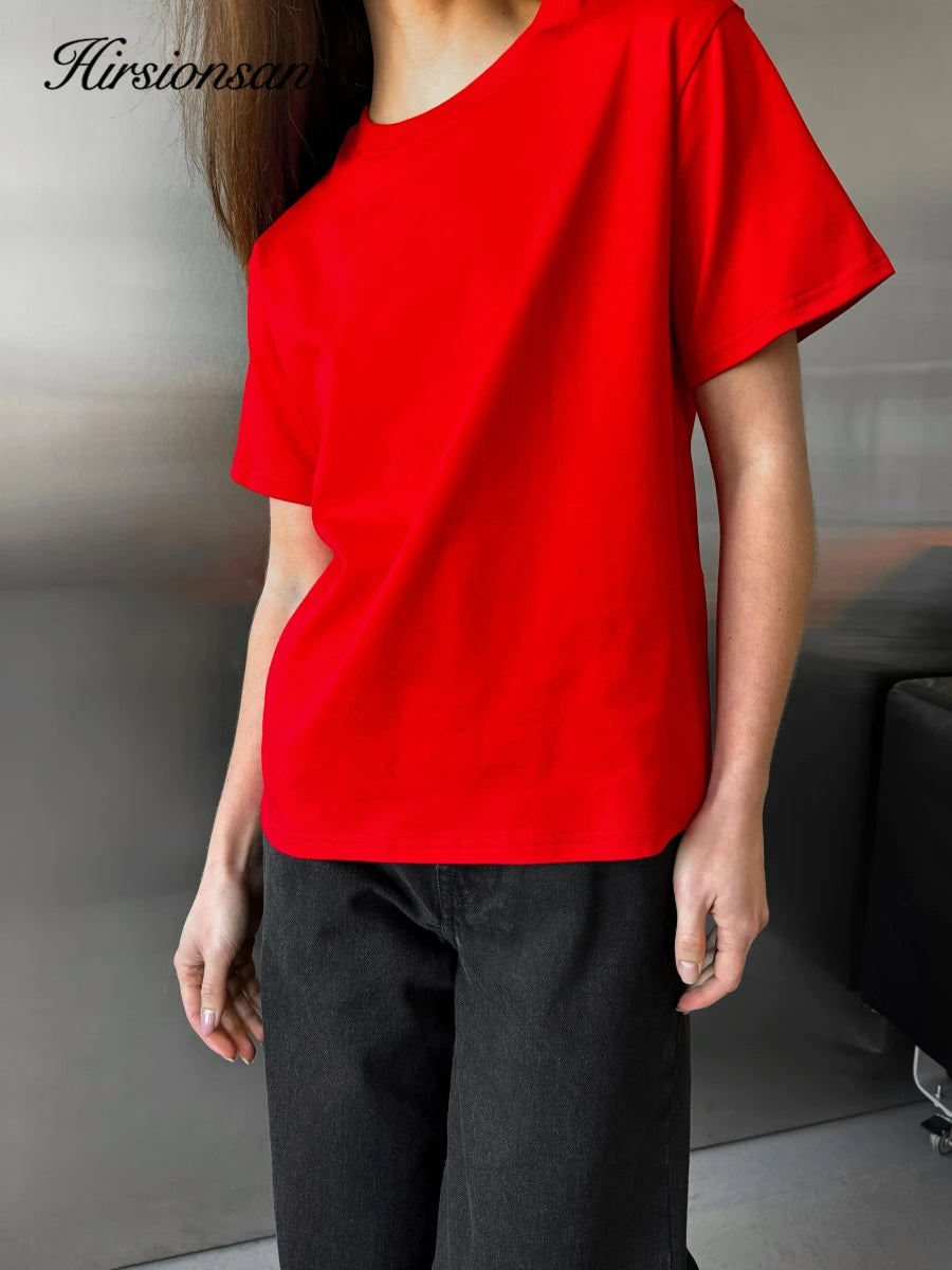 Hirsionsan Basic Cotton T Shirt Women 2026 Summer New Loose Solid Tees 19 Color Casual Loose Tshirt Oversized O Neck Female Tops - ATFH