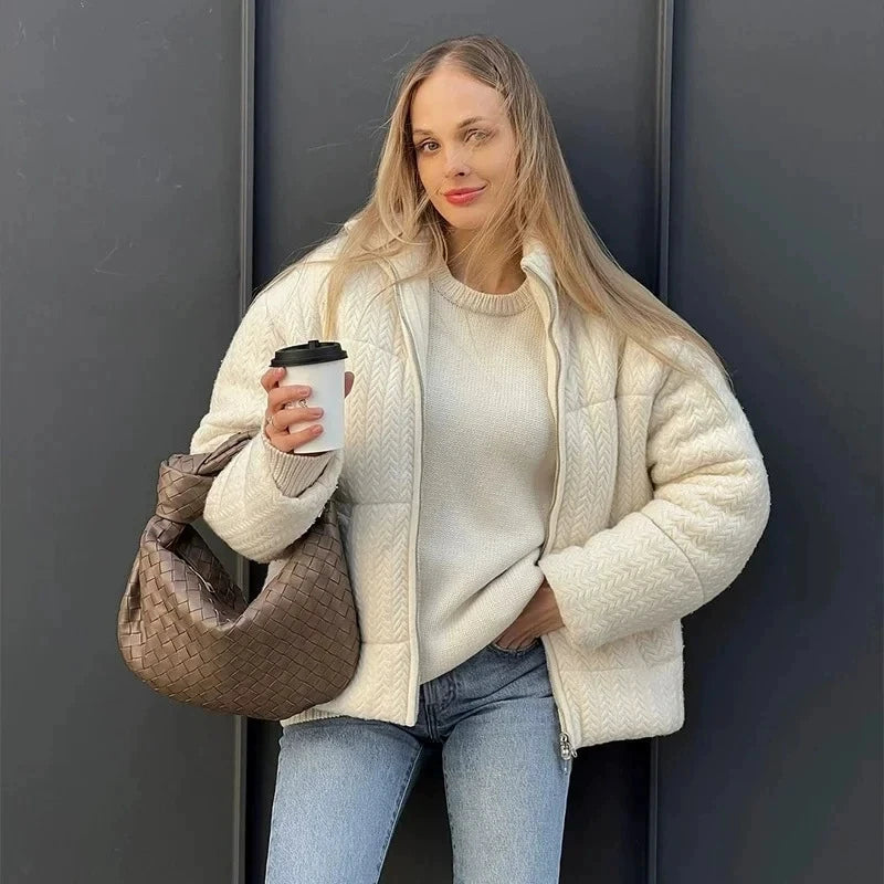 European American Style Women Cotton Coat Women'S Autumn Winter New Street Fashion Knitted Cotton Jacket 2025 Women Short Jacket ATFH