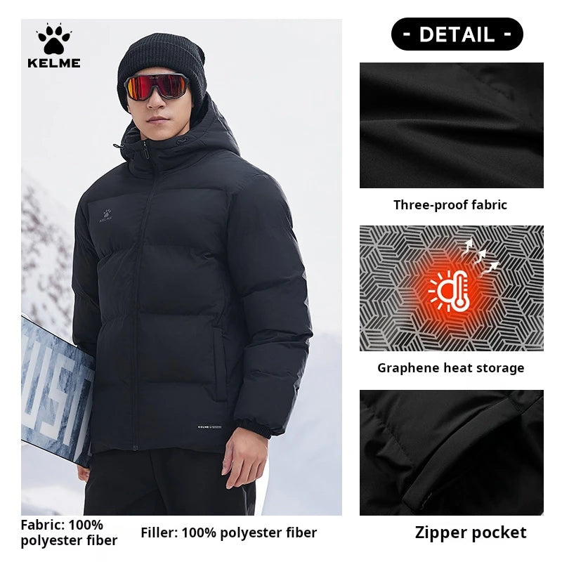 Kelme Sports Cotton Jacket Men's Winter 2024 New Style Bread Jacket Hooded Windproof Jacket Thickened Warm Cotton Jacket