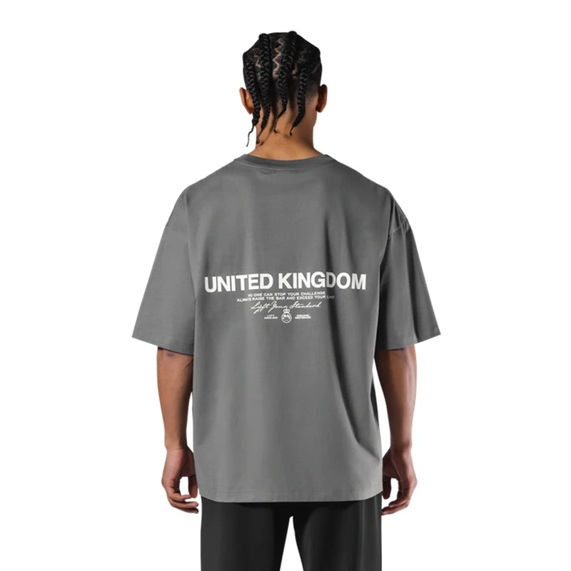 LYFT UNITED KINGDOM Trendy Loose Fitting Men's Sports Short Sleeved T-shirt Pure Cotton Gym Running Shirts Training Clothes Tees ATFH