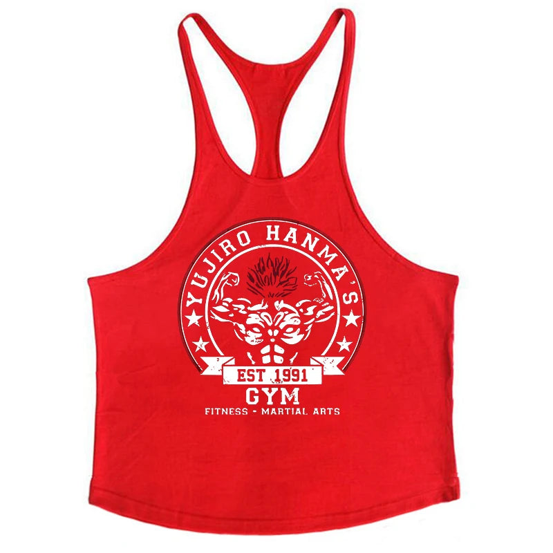 Anime Baki Hanma Print Stringer Tank Top for Men Y-Back Vest Muscle Training Undershirt Athletic Tops Gym Workout Bodybuilding