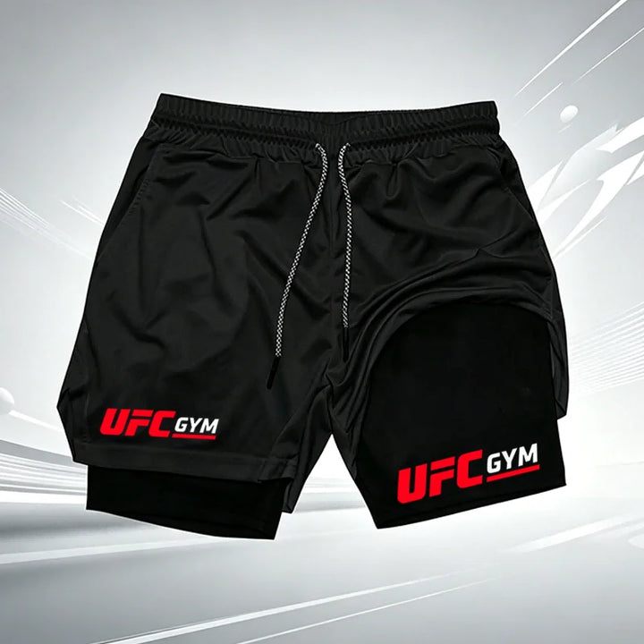 Men's UFC GYM 2-in-1 Compression Shorts Quick Dry Breathable Running Gym Training Shorts with Built-in Liner and Logo wx215