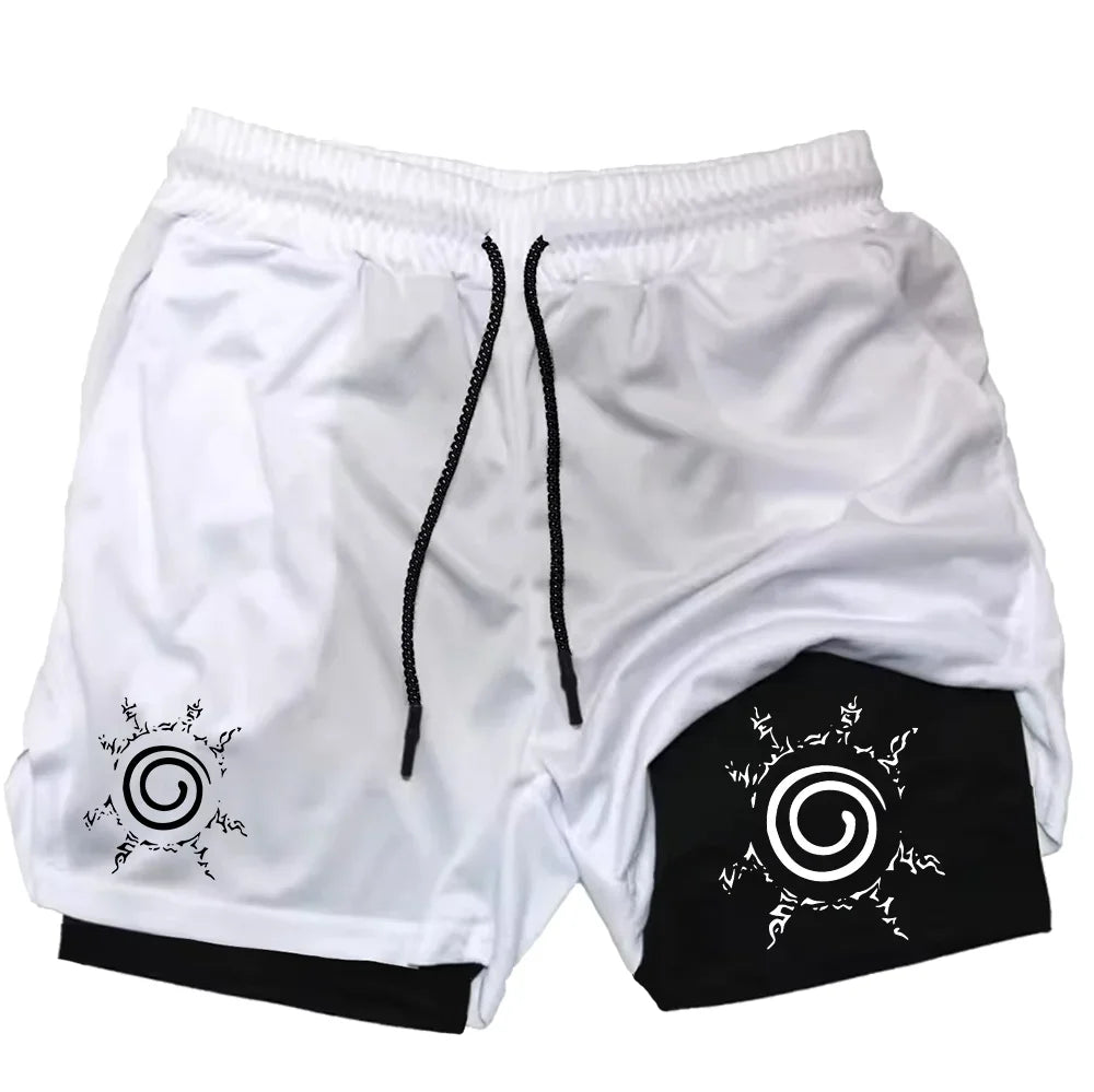 Anime men's gym quick drying jogging shorts fitness exercise running 2-in-1 shorts men's sports fitness shorts