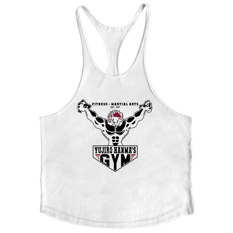 Anime Baki Hanma Print Stringer Tank Top for Men Y-Back Vest Muscle Training Undershirt Athletic Tops Gym Workout Bodybuilding