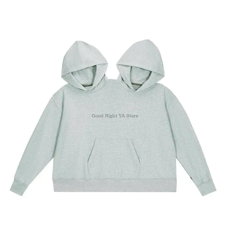 Couple Hooded Pullover Sweatshirts Two Person Funny Hoodie Tops Oversized Hoodie Cropped Long Sleeve Tops - ATFH