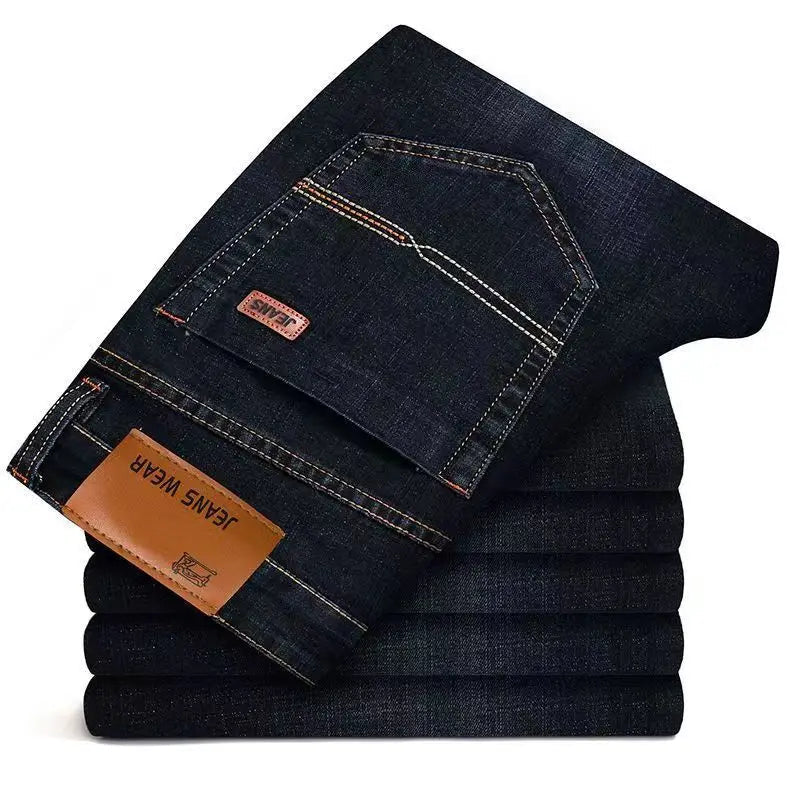 2025 men's fashion business jeans classic style casual elastic slim fit jeans men's denim pants black blue ATFH