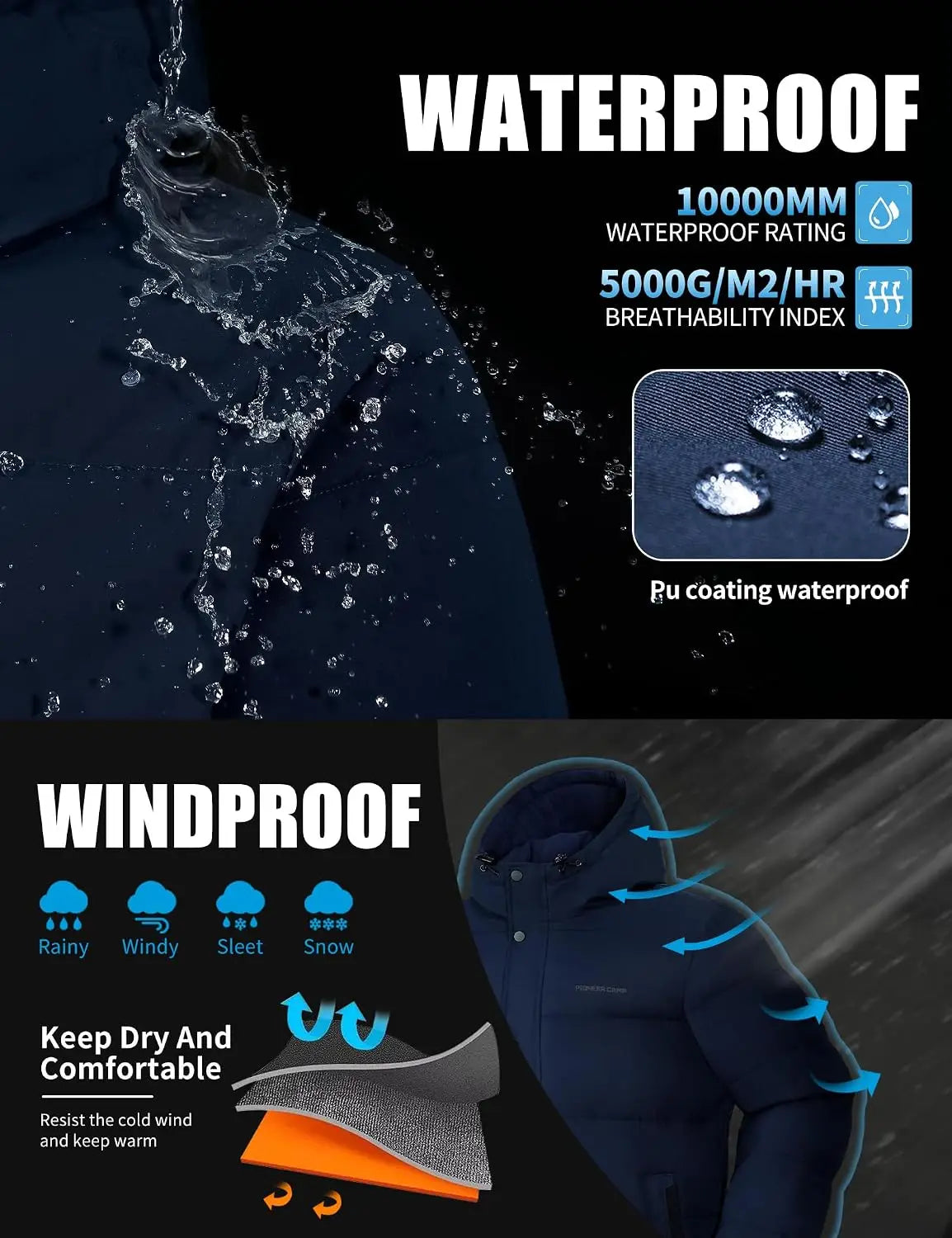 Pioneer Camp Mens Winter Coat Warm Winter Puffer Jacket Waterproof Thicken Insulated Windproof Hooded Down Quilted Coat