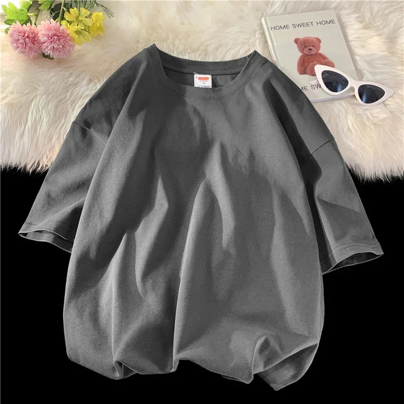 LEGIBLE Summer short sleeve T-Shirt Women Cotton Tee Shirt Loose Solid Basic Oversized T Shirt Women O-neck Tshirt Women - ATFH