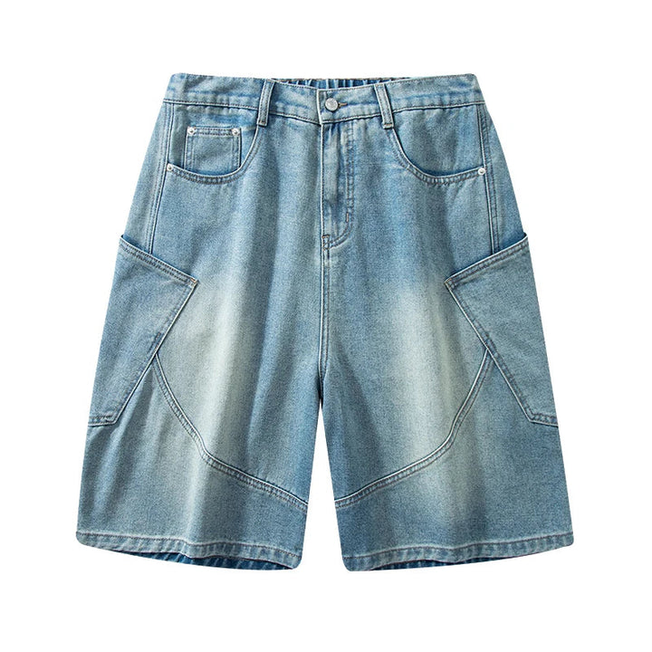 Summer New Baggy Denim Shorts Fashion Casual Straight Harajuku Jeans Male Vintage Wash Drawstring Short Pants Streetwear ATFH