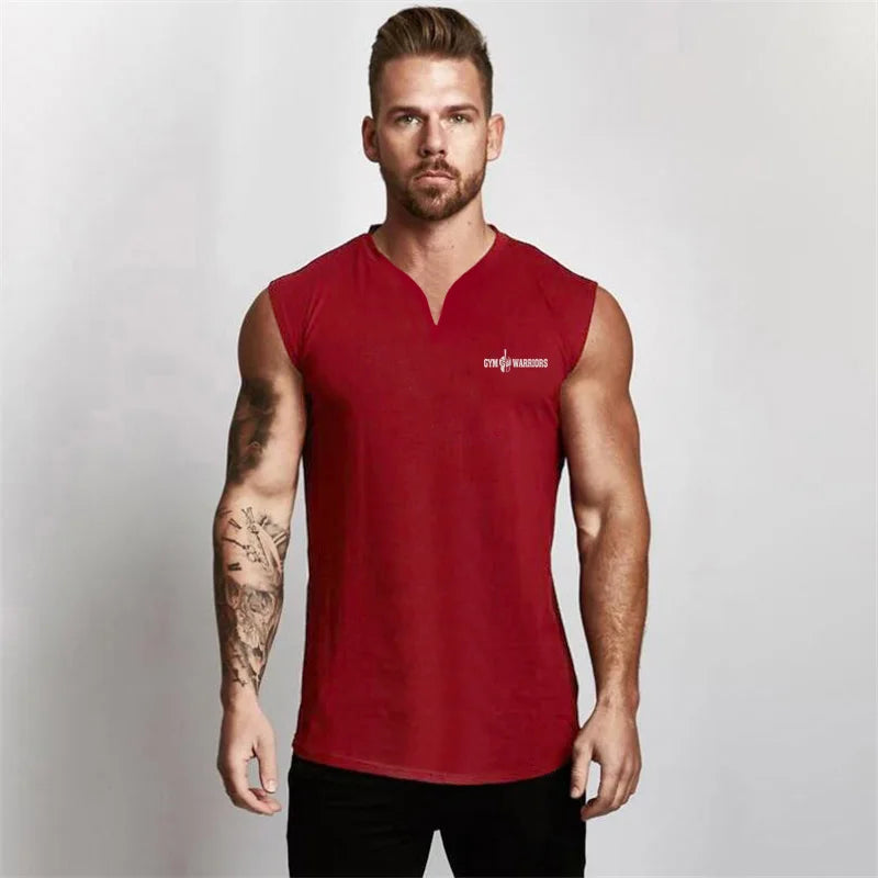 Compression Sleeveless T-Shirts Gym Clothing V Neck Fitness Mens Tank Tops Cotton Bodybuilding Stringer Singlets Workout Vests