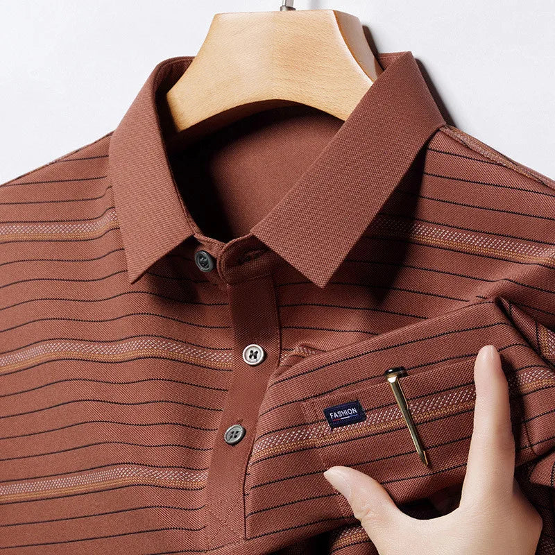 Summer Short Sleeve Men's Polo Shirt Striped Casual Chest Pocket Design Man Polos T-shirt Business Golf Clothing Top Quality