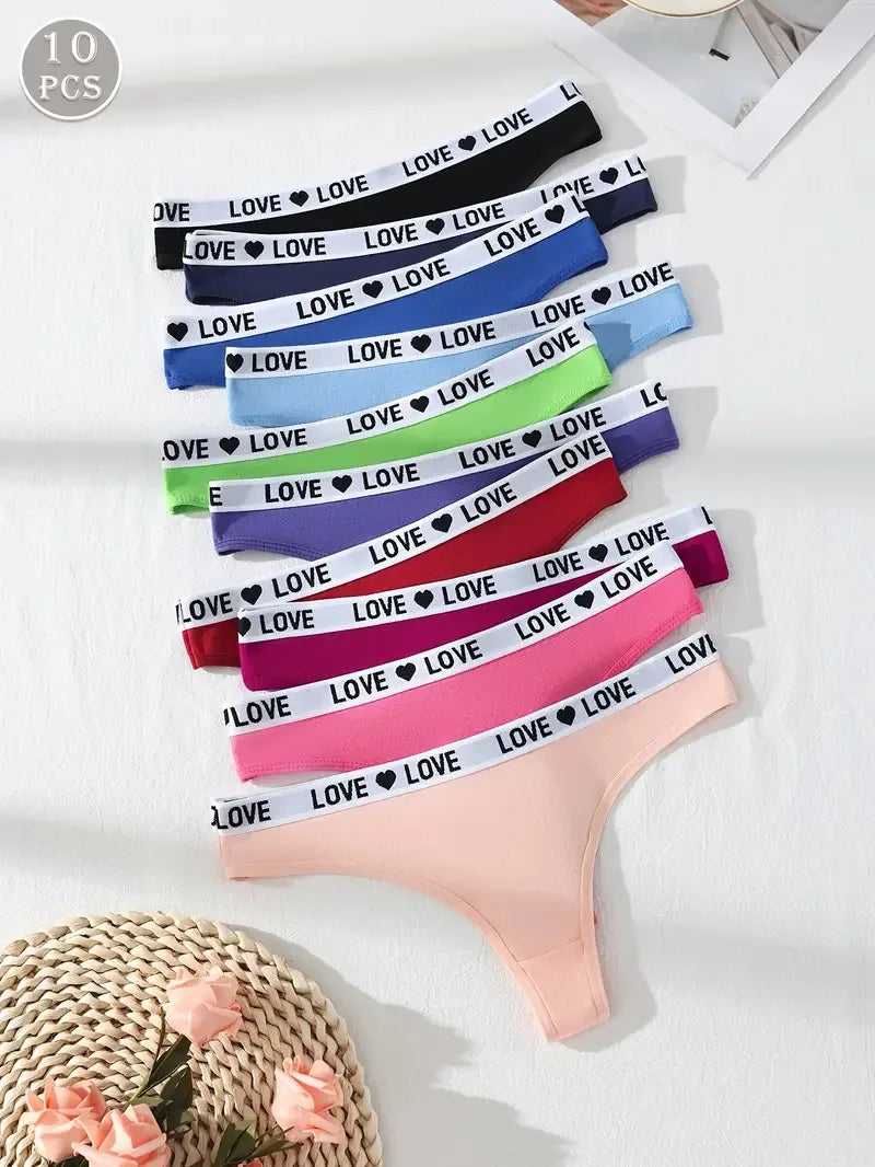 10Pcs Sexy Women Thongs Low Waist Panties Underwear Letter Girls Briefs Cotton G-String Breathable Ladies Panty Female Lingerie