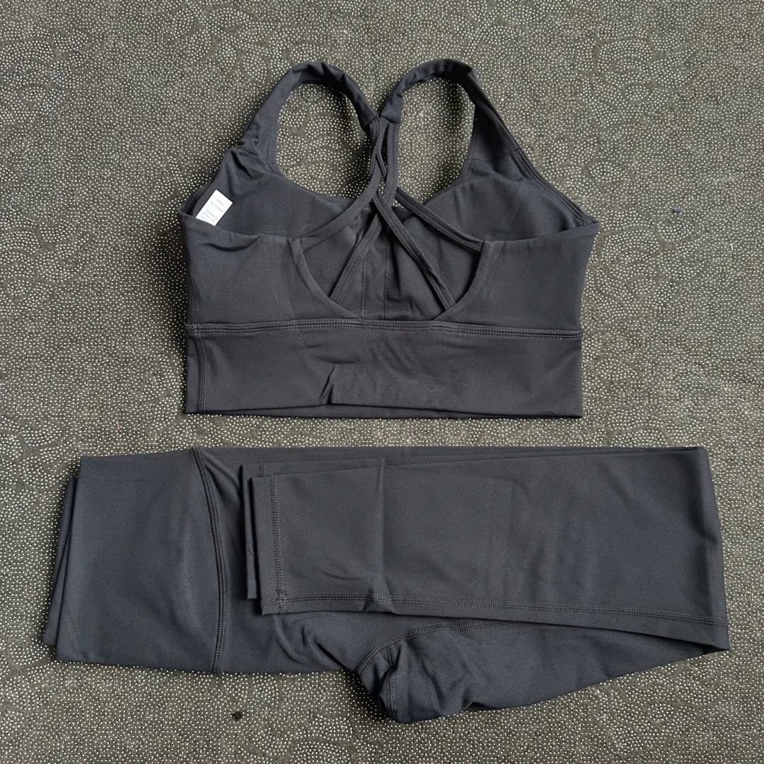 Solid Color Gym Yoga legging Set Soft Tight Women High Strength Fitness Bra With Sports Pant sportswear Proof of Squatting Proof - ATFH