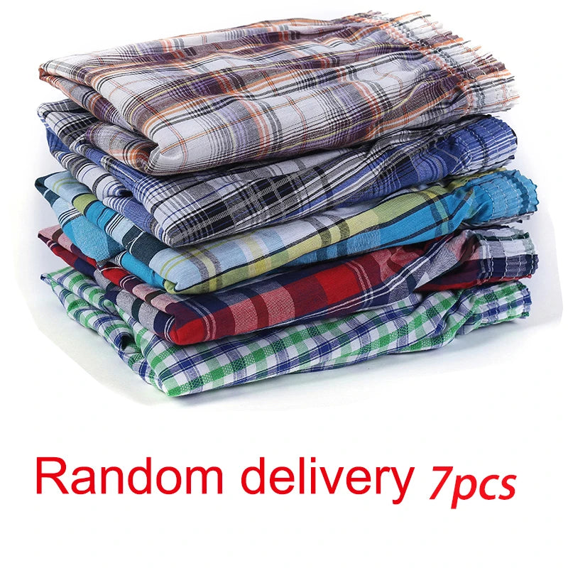 3/5/7 Pcs/lot Men Plaid Boxer Loose Shorts Underwear Casual Elastic Waistband Button Mens Boxer Underwear Woven Shorts for Home