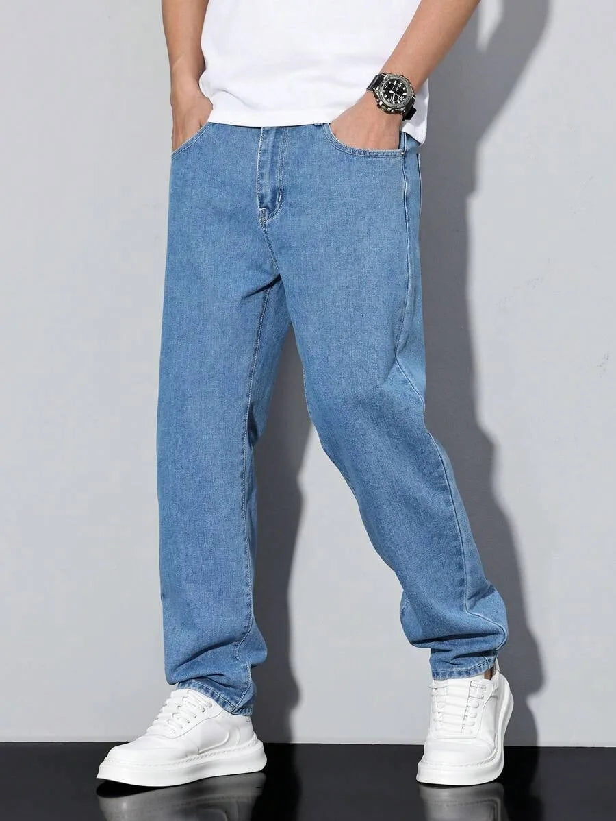 Men's straight-leg skinny jeans, straight and simple design, suitable for daily wear in all seasons ATFH