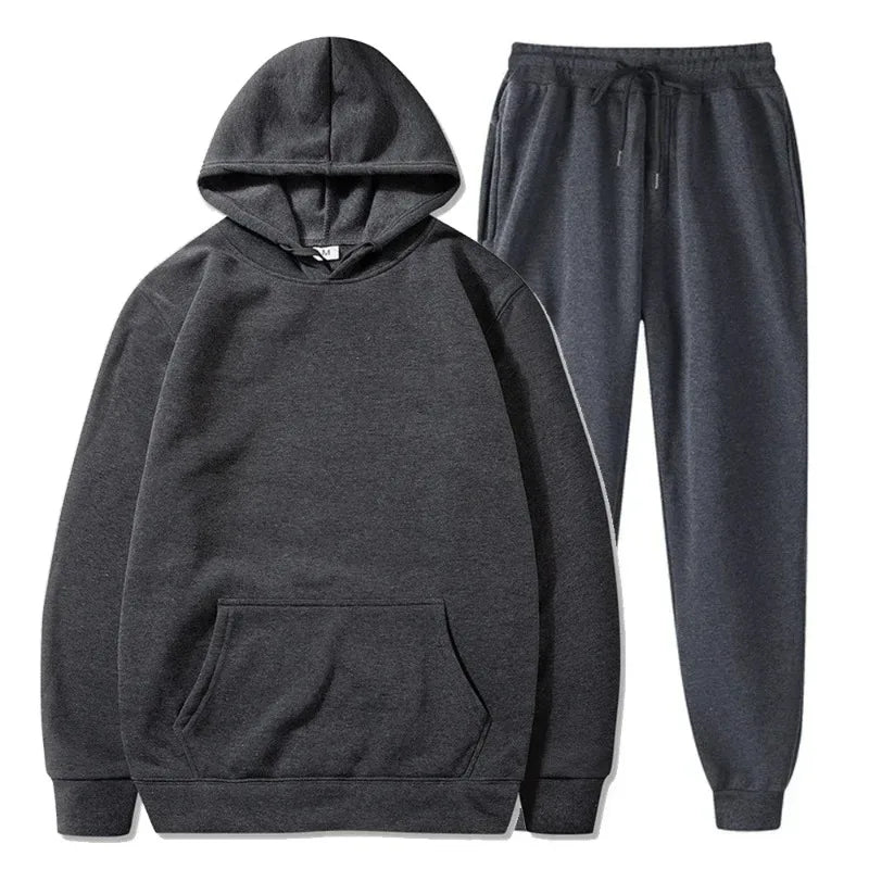 Basic Fleece Hoodies And Sweat Pants Set Men Jogger Set Wholesale Track Suit Sportswear Tracksuits Unisex Ensemble Jogging Homme - ATFH