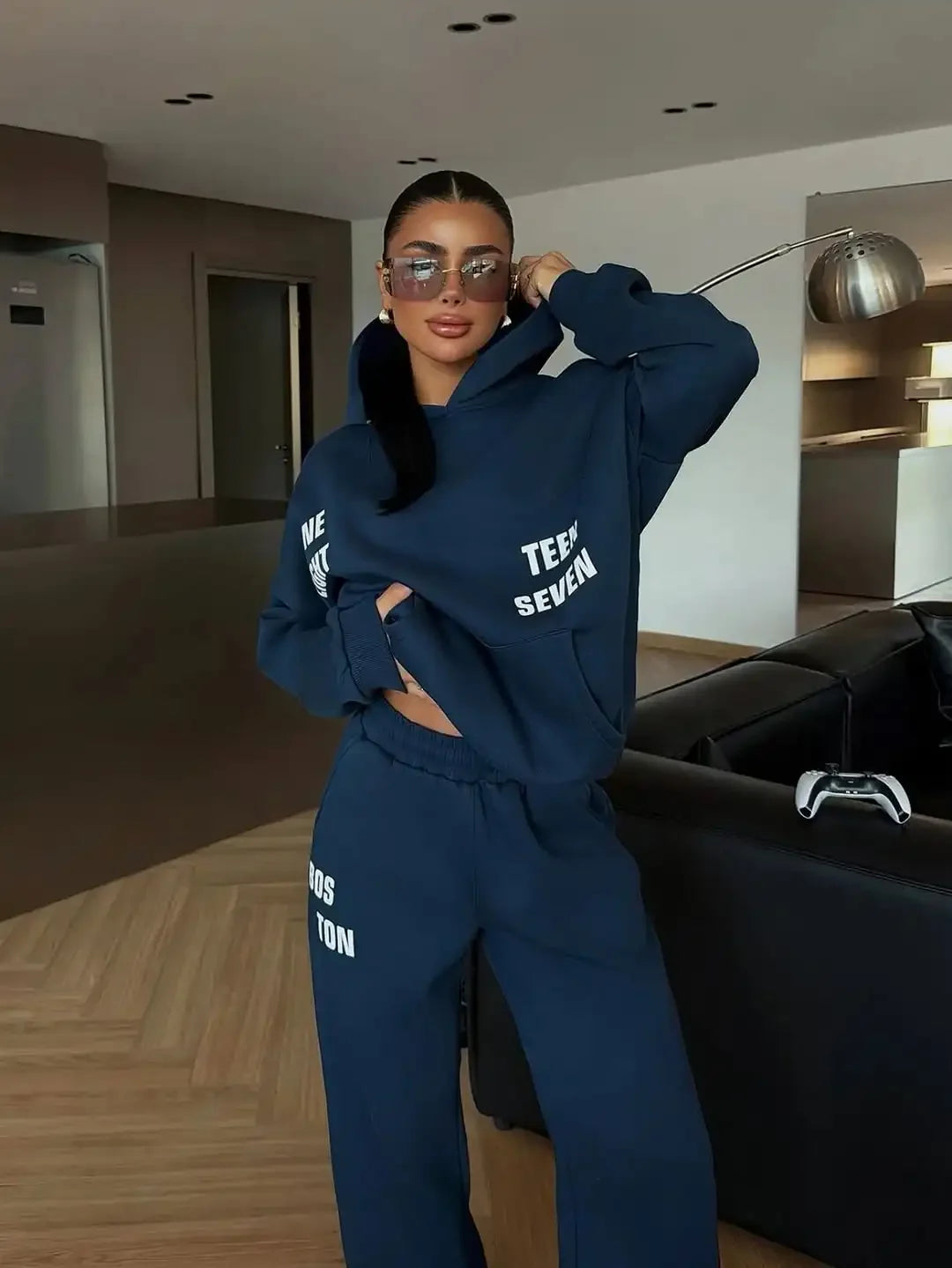 Casual Letter Hooded Sweatshirt Set Women Full Sleeve Hoodie Elastic Waist Straight-leg Pants Suit New Lady Spring Street Outfit