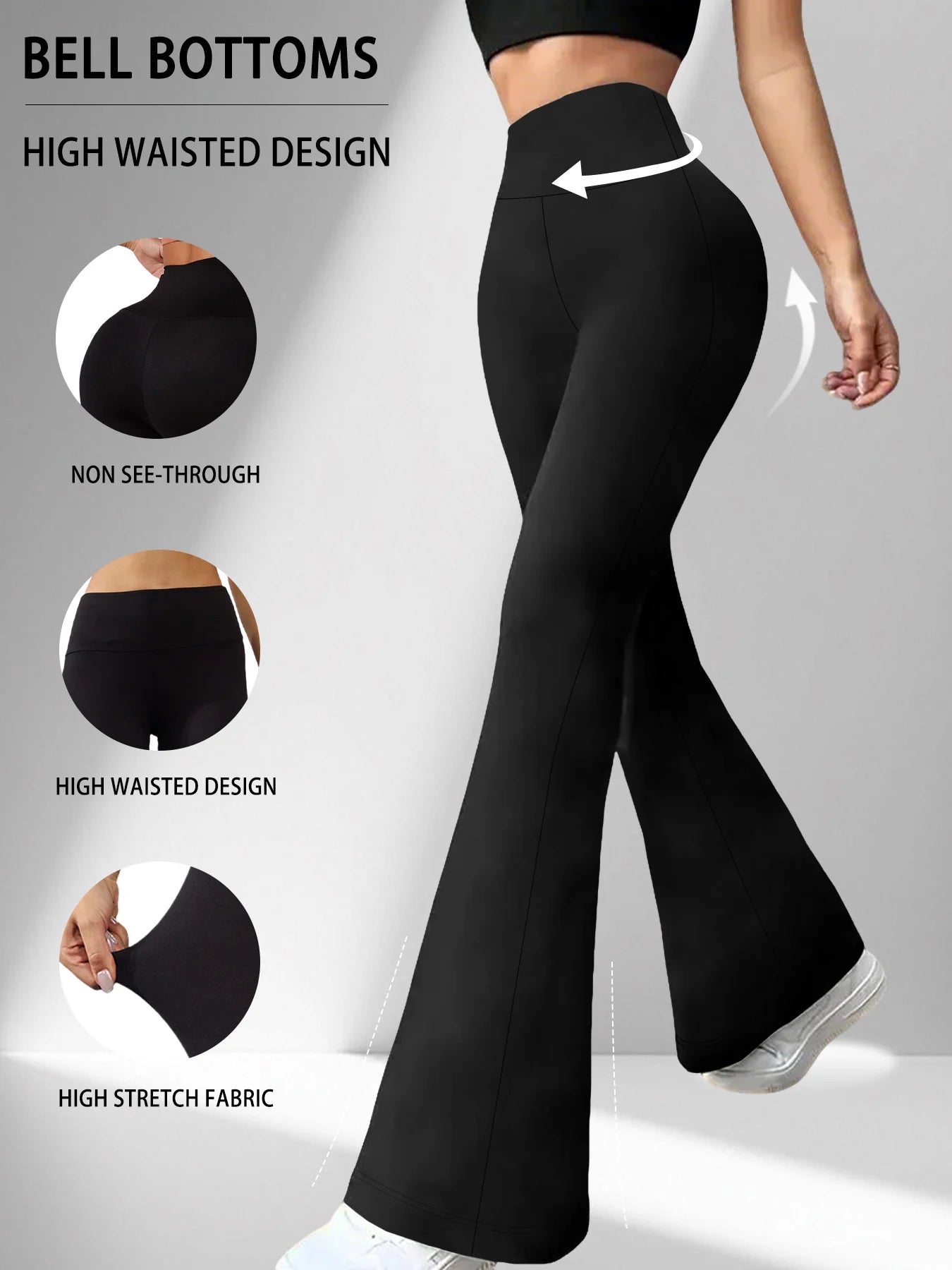 Women's Super Soft Flare Pants High Waisted Tummy Control Workout Yoga Push Up Gym Fitness Long Leggings Bell Bottoms ATFH