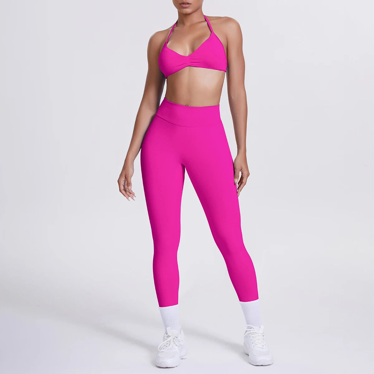 Women 2pcs Patchwork Sport Yoga Suit Training Sleeveless Sport Gym Tops Tummy Control Slimming Booty Leggings Yoga Suit Sports - ATFH