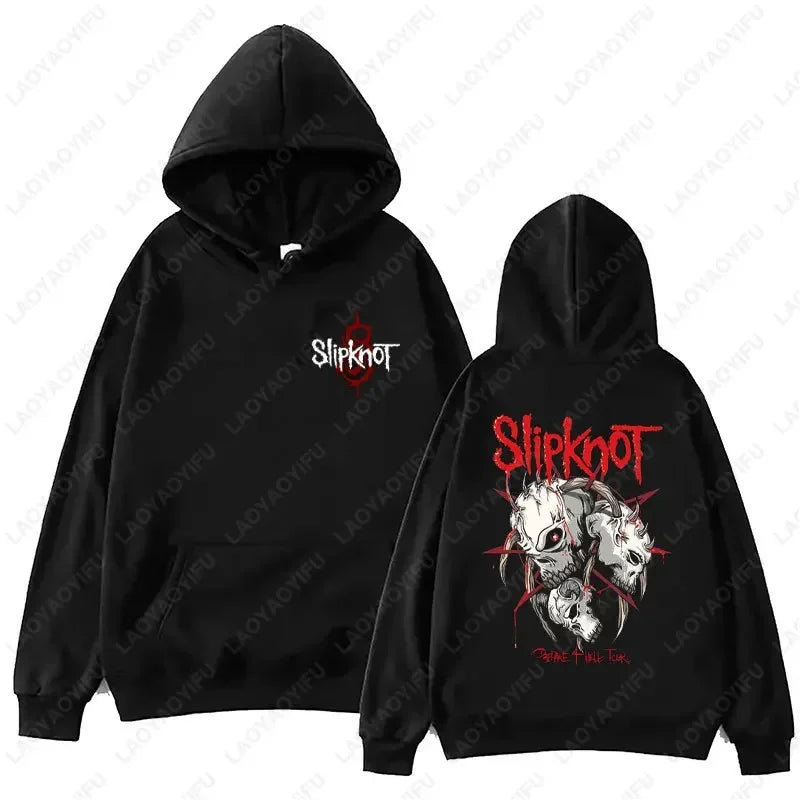 New style Arrival Men's Black Slipknot Graphic Hoodie – Nu Metal Band Print Oversized Fit Streetwear Pullover loose fit
