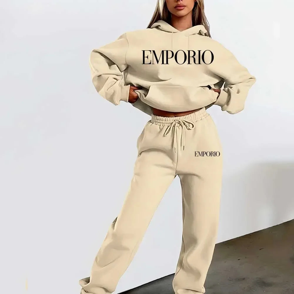 2026 Women's Fleece-Like Hooded Sweatshirt & Joggers Set Print Polyester Lounge Set Matching Sets All-Season Comfort Pant Sets - ATFH