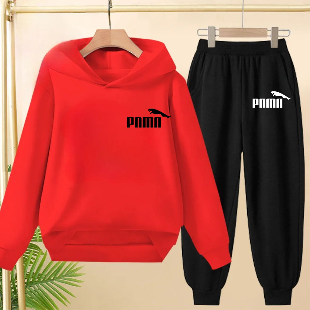 Leisure Children Hoodie Sportswear With Classic Prints Simple Elements Breathable Versatile Two-piece Set For Both Boy And Girl - ATFH