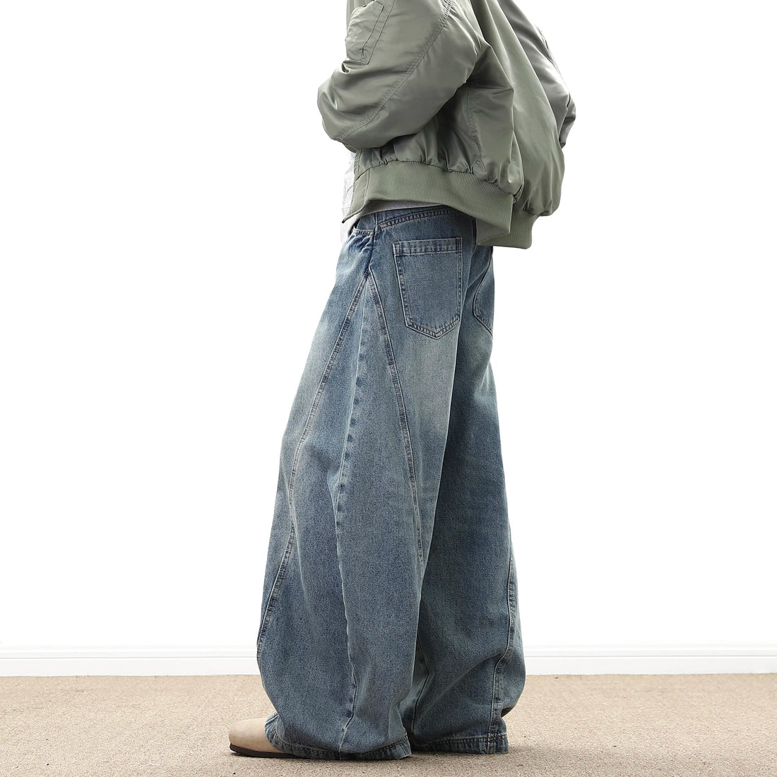 Wide Leg Denim Pants Male Loose Cowboy Mopping Trousers baggy Men's Jeans  Fashion Handsome Washed Streetwear Casual ATFH