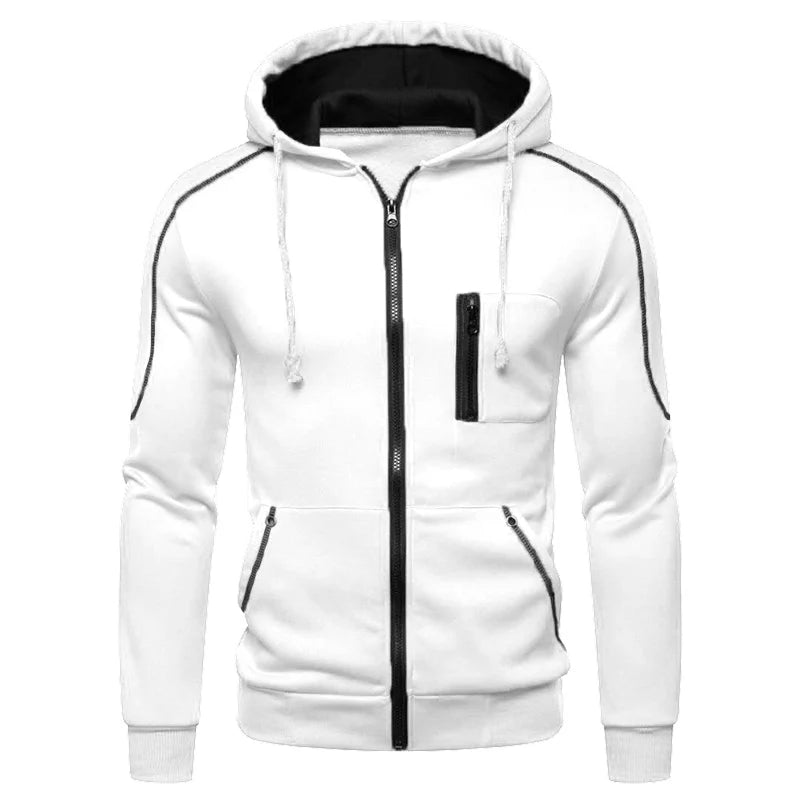 Men's Long Sleeve Zip Up Hoodie Casual Athletic Sweatshirt Hooded Jacket with Pockets Spring Fall Warm Fleece Lined Coat Outwear - ATFH