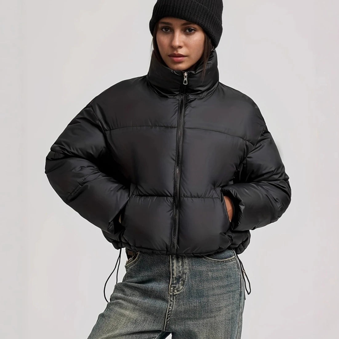 European American New Fashion Women's Stand Collar Long Sleeve Solid Color Casual Trendy Simple Basic Quiled Coats Female Parkas ATFH