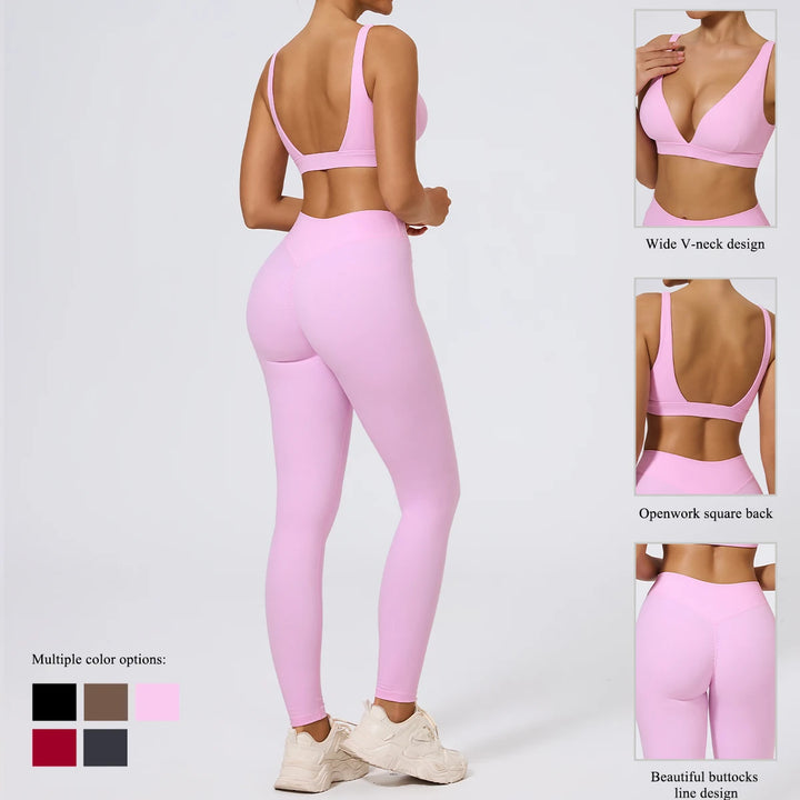 Hearuisavy Summer 2Pcs Women Sports Suit High Impact Push-Up Sports Bra Gym Yoga Tops Underwear High Waist Stretch Fitness Pants - ATFH