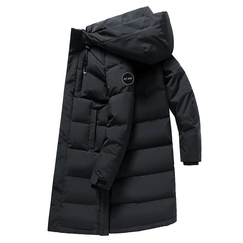 New White Duck Down Jacket Men Winter Mid Long Coat Hooded Thicken Warm Couple Outerwear Mens Puffer Jacket Parka Daily