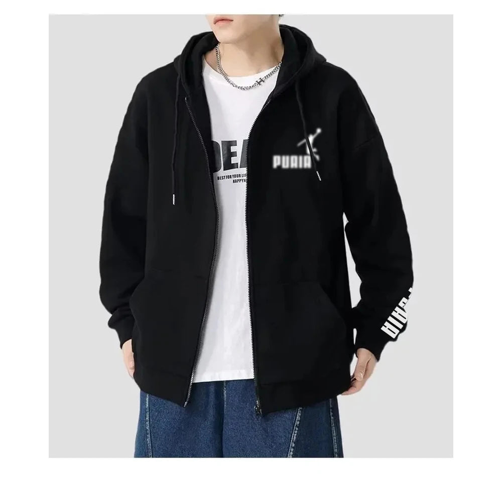 Men's zipper hooded pullover hoodie sweatshirt street rock long-sleeved loose jacket coat casual hooded sports shirt 20th centur - ATFH