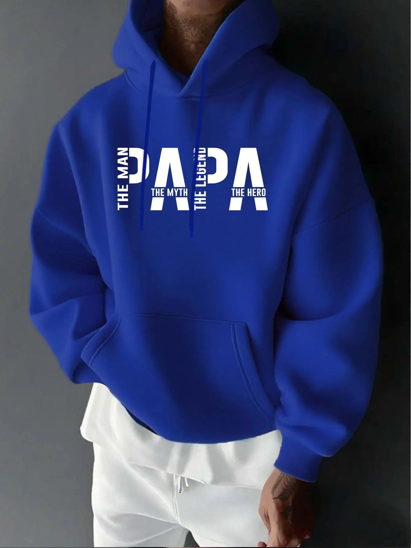 Father's Day Men's Sweatshirt, PAPA Letterprint Cap Sock, American Retro Hooded Sweatshirt, Men's Long-Sleeved Hooded Shirt