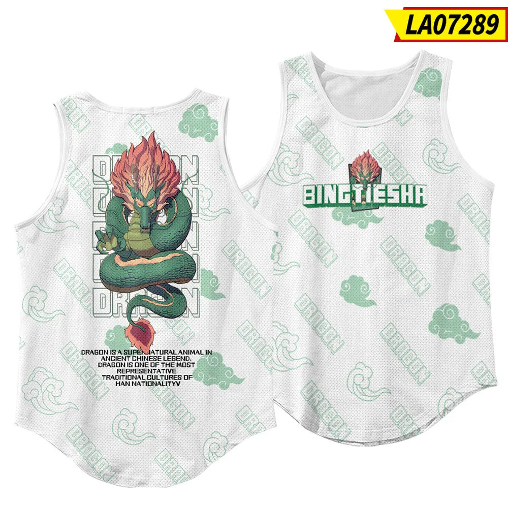 Summer Workout Black Print Sleeveless Beach Undershirt Vest Men Tank Top Gym Stringer Singlets Fitness Clothing