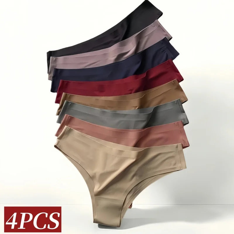 4Pcs/Set Women Ice Silk Panties Low Rise Briefs Soft Brazilian Panties Smooth Underwear Stretch Underpants Sexy Lingerie M-XL