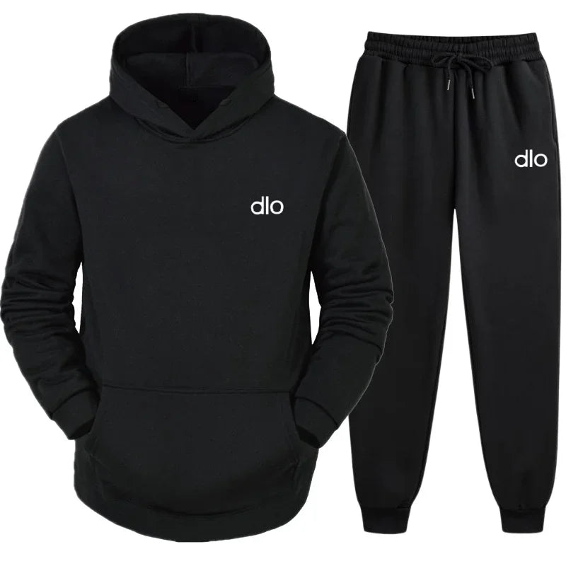 Spring  Autumn Men's Hooded Jogging Gym Fitness and Leisure Set Street Fashion Y2K Clothing Printed Neutral Sports 2-piece Set