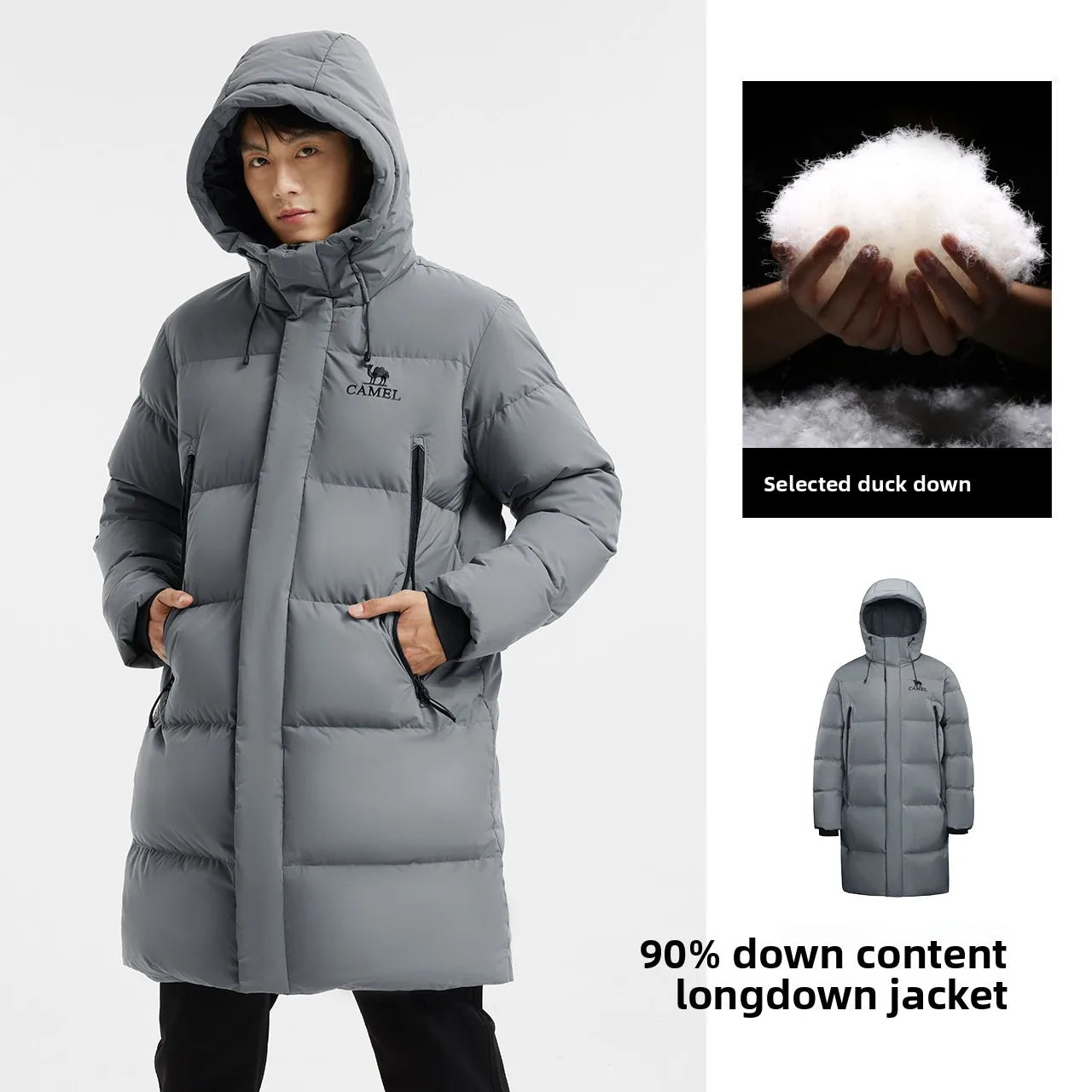 Golden Camel Winter Men Down Jackets Mid-Length Thicken Warm 650FP Duck Down Hooded Ladies Outdoor Camping Coat Hiking Jackets