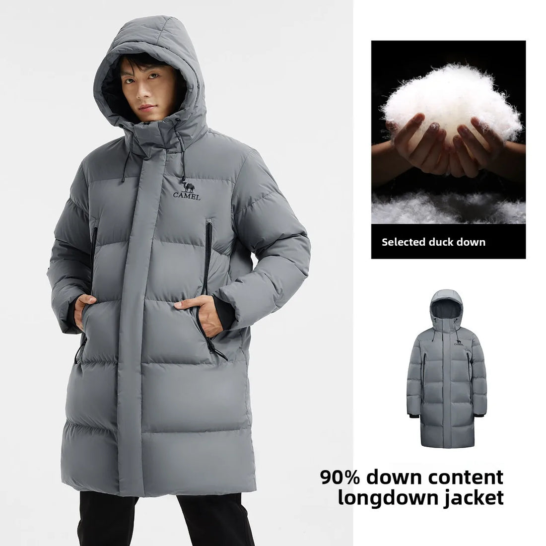 Golden Camel Winter Men Down Jackets Mid-Length Thicken Warm 650FP Duck Down Hooded Ladies Outdoor Camping Coat Hiking Jackets