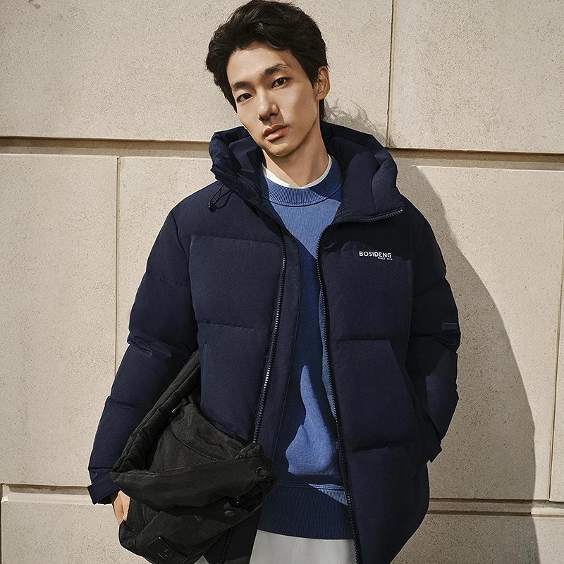Bosideng Unisex Hooded Short Puffer Jacket Windproof Warm Winter Coat With Inner Pocket And Adjustable Cuffs For Outdoor Street