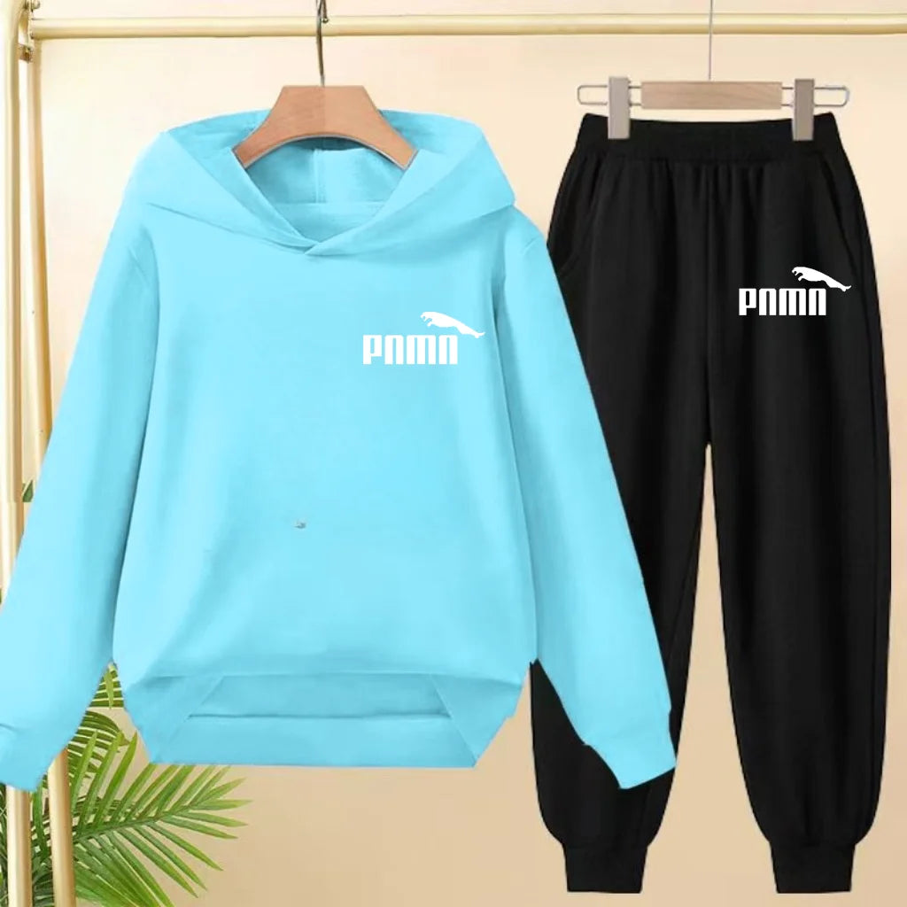 Leisure Children Hoodie Sportswear With Classic Prints Simple Elements Breathable Versatile Two-piece Set For Both Boy And Girl - ATFH